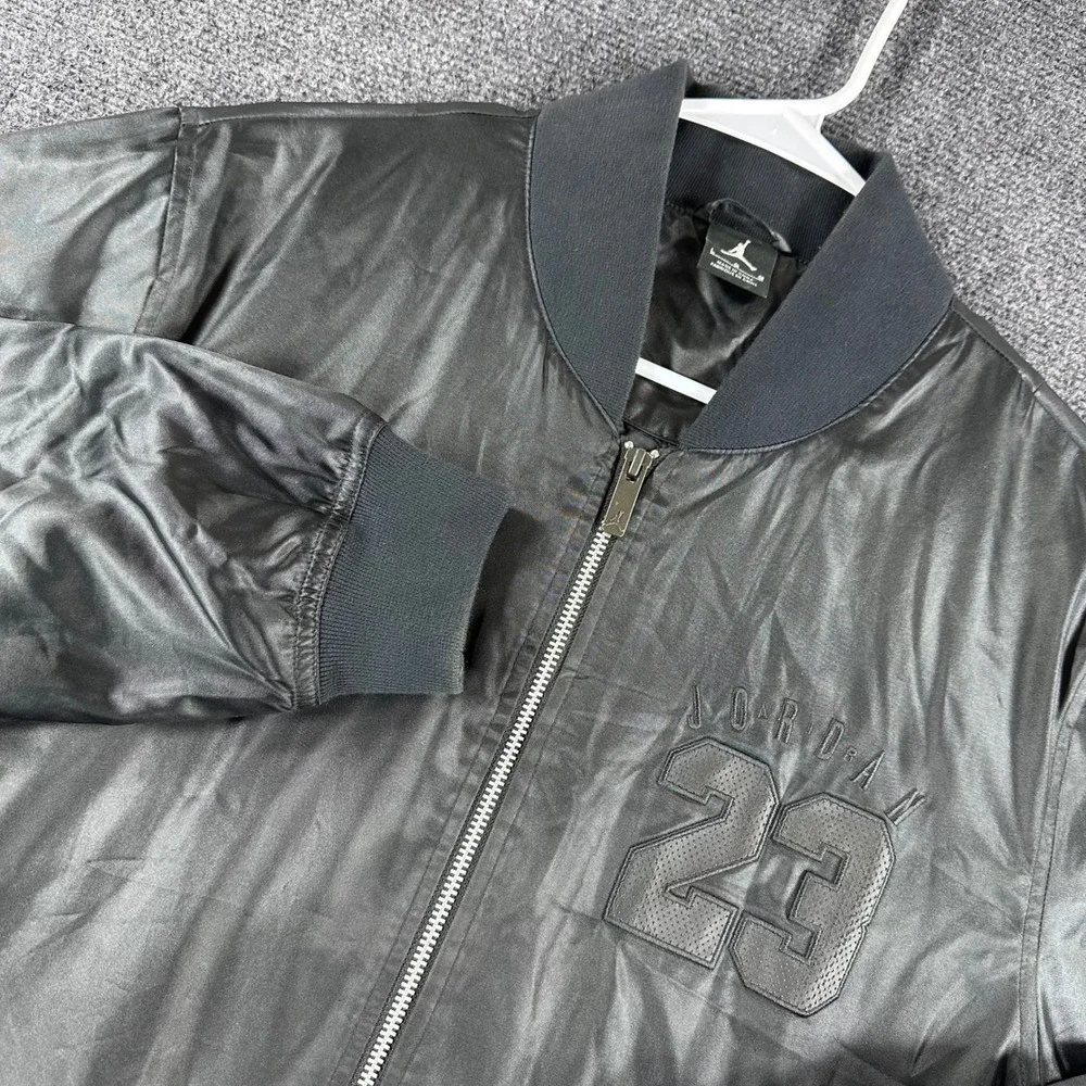 Jordan Bomber Jacket Mens L Large Black‎ Satin Full Zip 23 Flight 833918-010